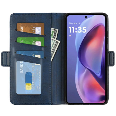 Чехол-книжка Dual-side Magnetic Buckle для Motorola Moto E15 - синий
