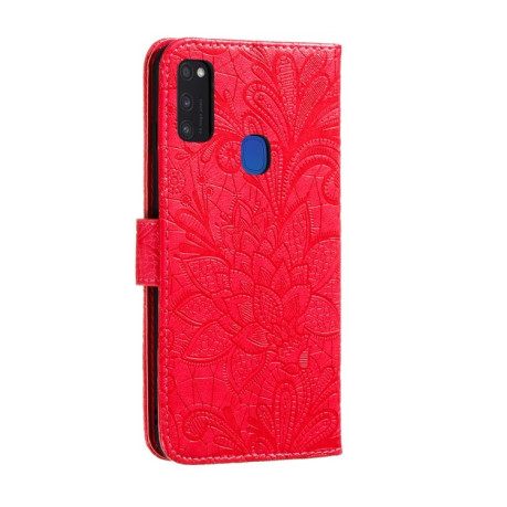 Чехол-книжка Lace Flower на Samsung Galaxy M51 - красный