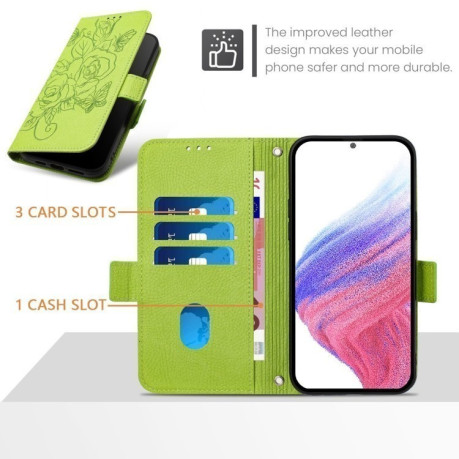 Чехол-книжка Embossed Rose RFID Anti-theft Leather для Vivo Y20 / Y20i / Y20s / Y11s / Y12s - зеленый