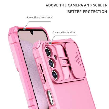 Противоударный чехол Stereoscopic Holder Sliding для Samsung Galaxy A14 5G - розовый