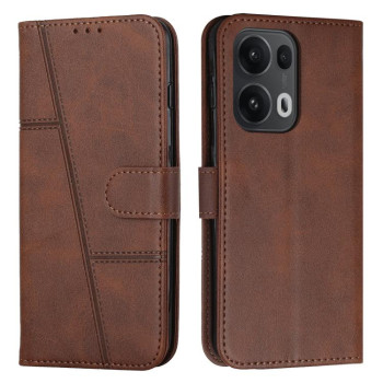 Чехол-книжка со строчкой и фактурой Calf на OPPO Reno13 Pro 5G Global - коричневый