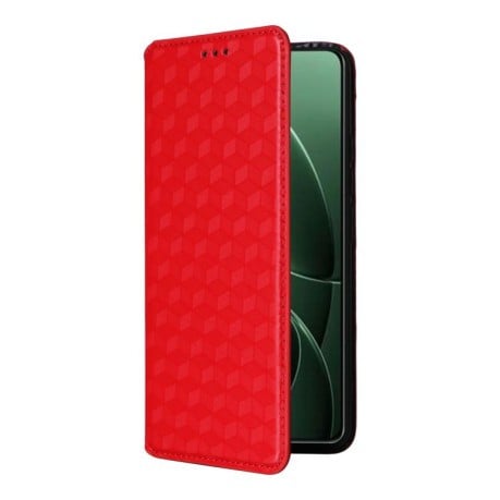 Чехол-книжка Cubic Grid Calf Texture для Xiaomi Poco F7 Pro / F7 Ultra - красный