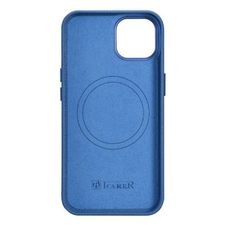 Кожаный чехол iCarer Litchi Premium для iPhone 14 Plus - светло-синий