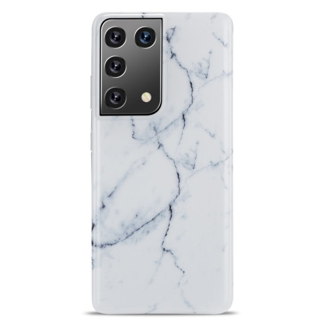 Противоударный чехол Glossy Marble IMD на Samsung Galaxy S21 Ultra - белый