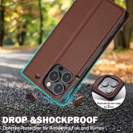 Чехол-книжка LCIMEEKE LC-001 Series для iPhone 16 Pro - коричневый