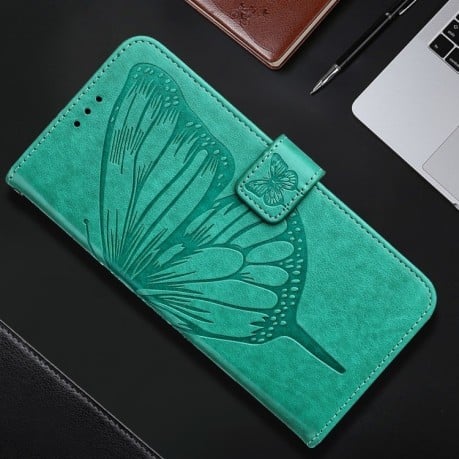 Чехол-книжка Embossed Butterfly для Realme GT 6T 5G Global - зеленый