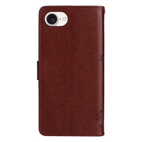 Чохол-книжка Happy Cat Pattern для iPhone 16e - кавовий