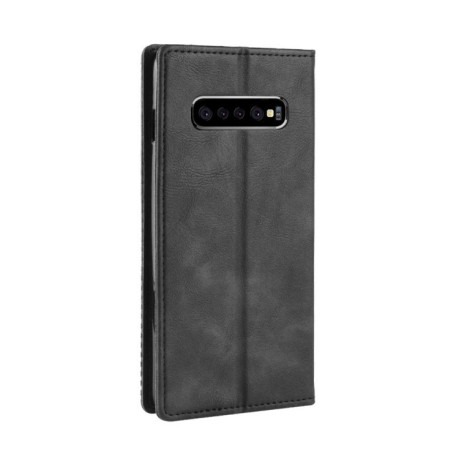 Шкіряний чохол-книжка Magnetic Buckle Retro Texture на Samsung Galaxy S10+/G975-чорний