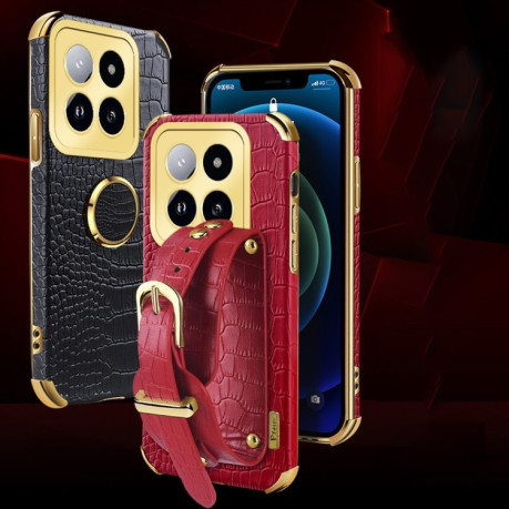 Протиударний чохол Electroplated Wrist Strap Crocodile Leather на  Xiaomi 14 Pro - чорний