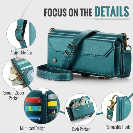 Чехол-книжка CaseMe C36 Card Slots Zipper Wallet RFID Anti-theft Leather для Samsung Galaxy S24 FE 5G - синий