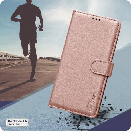 Чехол-книжка Litchi Texture RFID Anti-theft Leather для Xiaomi Redmi Note 14 5G/Poco M7 Pro 5G - золотой