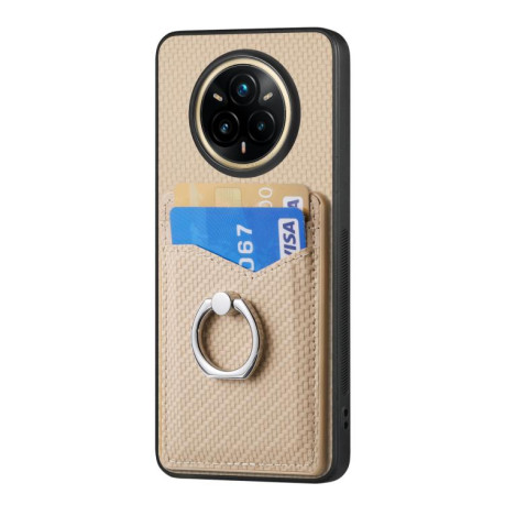 Противоударный чехол Carbon Fiber Card Wallet Ring Holder для Realme 14 Pro+ - хаки