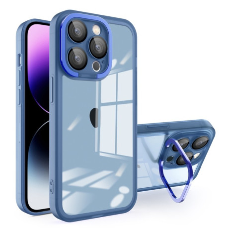 Противоударный чехол Invisible Lens Bracket Matte для iPhone 15 Pro - синий