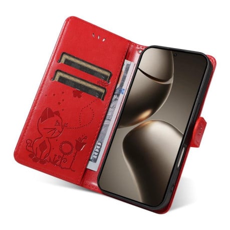 Чехол-книжка Cat Embossing Pattern на Xiaomi 15T Pro 5G EU 173mm - красный
