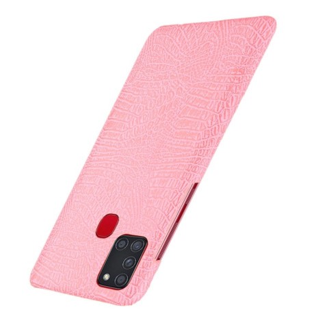 Ударопрочный чехол Crocodile Texture на Samsung Galaxy A21s - розовый