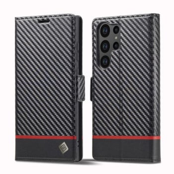 Чохол-книжка LCIMEEKE Carbon Fiber  для Samsung Galaxy S25 Ultra 5G - Black