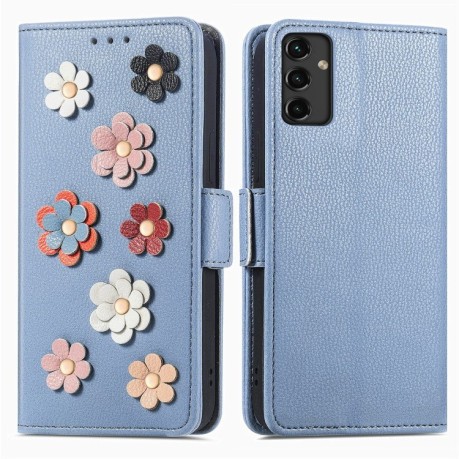 Чехол-книжка Stereoscopic Flowers для Samsung Galaxy A14 5G - синий