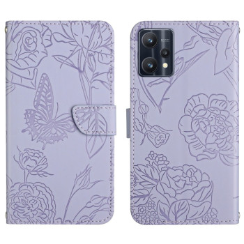 Чехол-книжка Butterfly Peony Embossed для Realme 9 Pro Plus/ Realme 9 4G/Realme 9 4G - фиолетовый