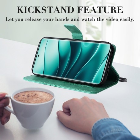 Чехол-книжка Embossed Butterfly для Xiaomi Redmi Note 14 Pro / 14 Pro+ 5G - зеленый