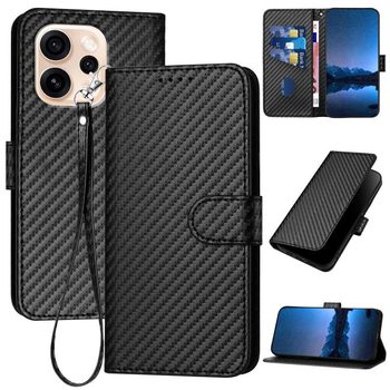 Чехол-книжка Carbon Fiber Texture на OPPO Reno15 Pro 5G Global — королевский чёрный