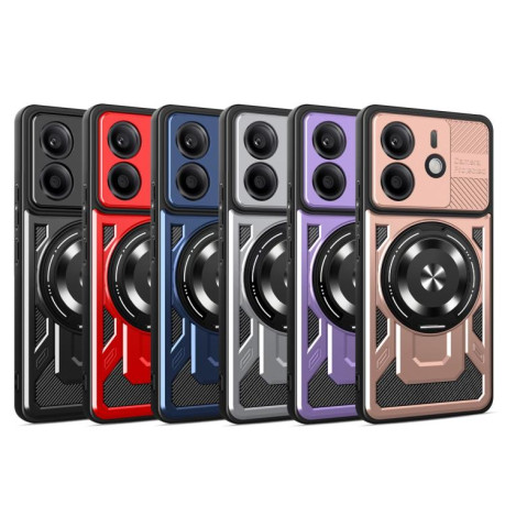 Ударозащитный чехол Transparent MagSafe Magnetic Rotating Ring Holder для Xiaomi Redmi K80 Pro / Poco F7 Ultra — красный