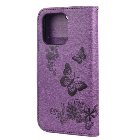Чехол-книжка Vintage Floral Butterfly для iPhone 13 Pro - фиолетовый
