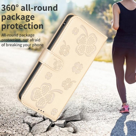 Чехол-книжка Four-leaf Clasp Embossed на Redmi Note 14 Pro 4G - золотой