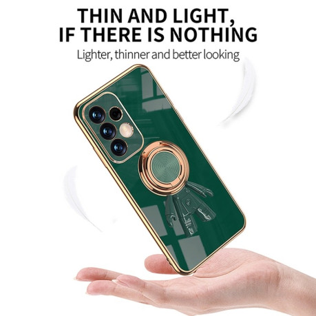 Противоударный чехол  6D Plating Astronaut Ring Kickstand для Samsung Galaxy A73  - зеленый
