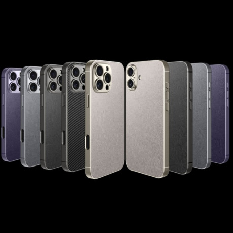 Противоударный чехол GKK Metal Paint Skin Feel Leather для iPhone 16 Pro Max - серый