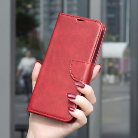 Чехол-книжка Lambskin Texture Pure Color на Xiaomi Redmi 15C 5G/4G EU 173mm/Poco C85 5G - красный