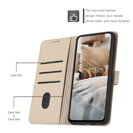 Чехол-книжка Embossed Kitten Phone Leather Case with Lanyard для Realme 13 Pro 5G - бежевый