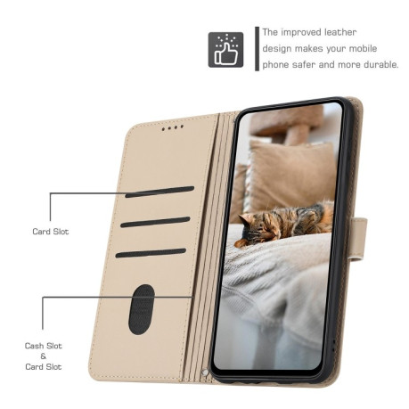 Чехол-книжка Embossed Kitten Phone Leather для Samsung Galaxy A56 5G - бежевый