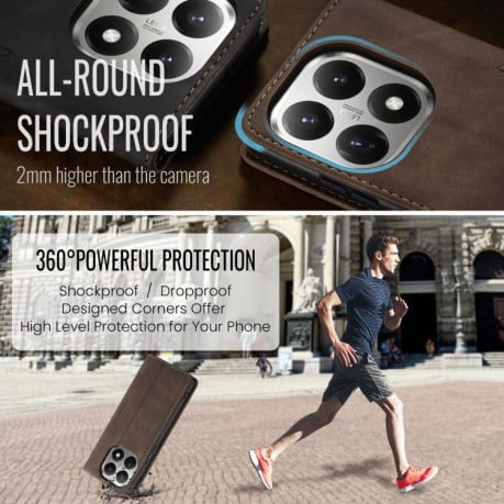 Чехол-книжка CaseMe-013 многофункциональный с кармашком на карт на Xiaomi 15T - кофейный