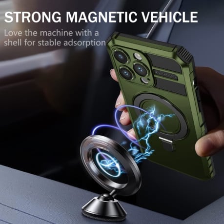 Противоударный чехол MagSafe Magnetic Holder для iPhone 15 Pro Max - зеленый