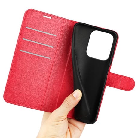 Чохол-книжка з фактурою Litchi та магнітним хлястиком на Xiaomi Redmi 15C 5G / 4G EU 173mm - червоний
