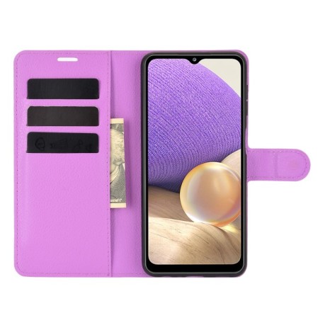 Чехол-книжка Litchi Texture на Samsung Galaxy A32 5G- фиолетовый