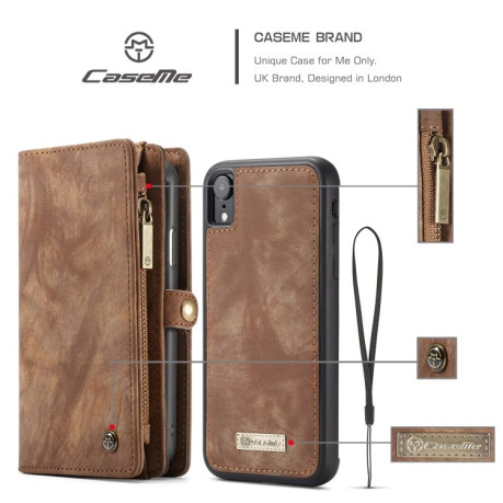 Чехол-кошелек CaseMe 008 Series Zipper Style на iPhone XR - коричневый