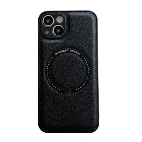 Противоударный чехол Litchi Texture Magsafe для  iPhone 14 Plus - черный