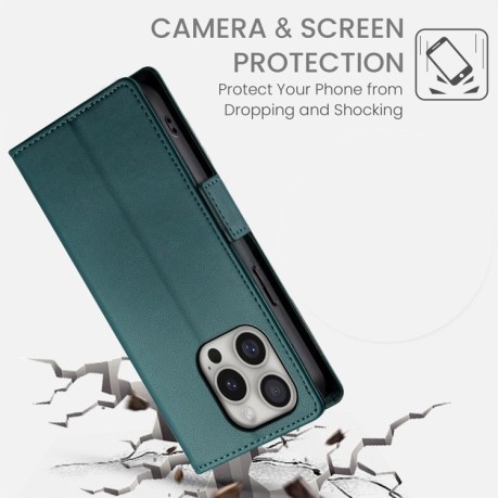 Чехол-книжка Side Buckle Magnetic Frosted Leather для iPhone 16 Pro - зеленый