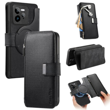 Чохол-книжка CaseNeo MagSafe RFID Anti-theft Zipper Wallet Retro Leather для Realme GT 7 Pro - чорний