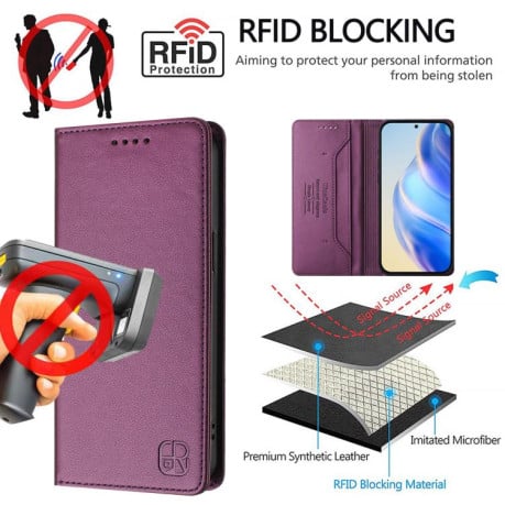 Чохол-книжка RC01 Dual-Folded Magnetic Suction RFID Leather на Infinix Note 60 / 60 Pro — фіолетовий