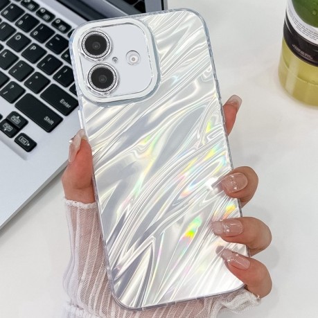 Противоударный чехол Plating Glitter Texture TPU with Lens Film для iPhone 14 - White Water Ripples