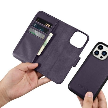 Кожаный чехол-книжка iCarer Wallet Case 2in1 для iPhone 14 Pro Max - темно-фиолетовый