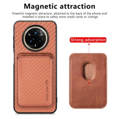 Чехол Carbon Fiber Leather Card Magnetic на Realme 14 Pro+ - коричневий
