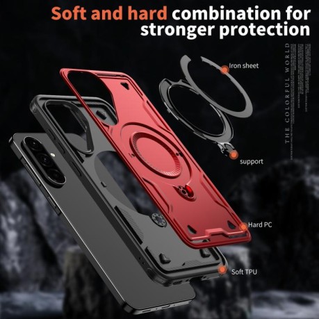 Противоударный чехол MagSafe Holder Armor PC Hybrid для Samsung Galaxy A56 5G - красный