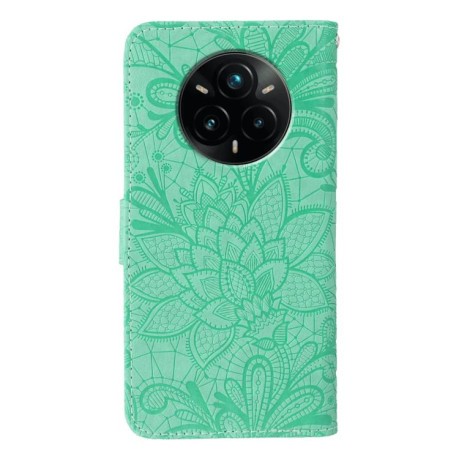 Чехол-книжка Lace Flower для Realme 14 Pro+ - зелений