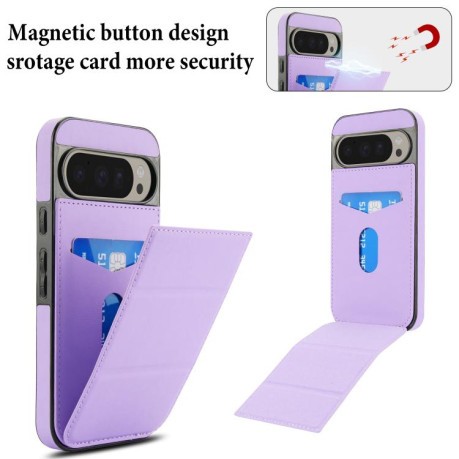Протиударний чохол Tri-fold Holder Leather Phone Case with Card Slot для Google Pixel 9 / 9 Pro - фіолетовий