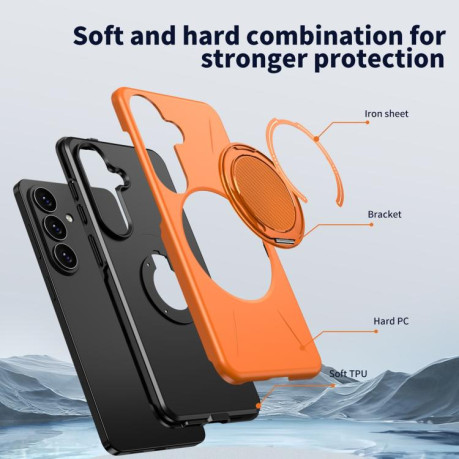 Чехол Metal Rotation Holder MagSafe TPU Hybrid PC с металлическим поворотным держателем и MagSafe для Samsung Galaxy S26+ 5G — оранжевый