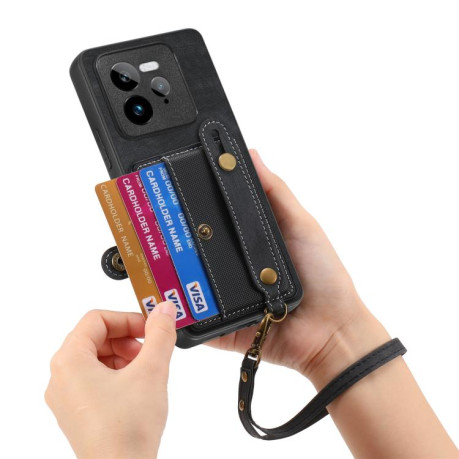 Противоударный чехол Retro Cross Wristband Wallet Leather для Realme GT 7 Pro - черный