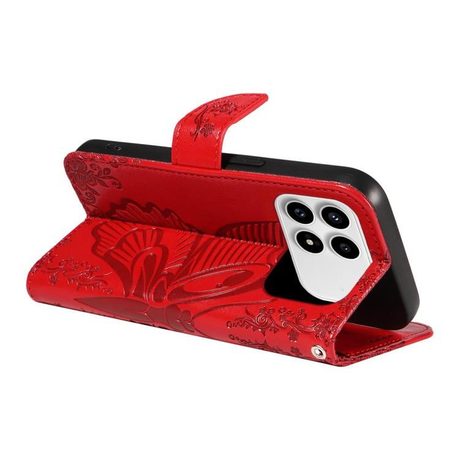 Чехол-книжка Swallowtail Butterfly Embossed Leather для Xiaomi Redmi K90/Poco F8 Pro — красный
